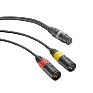 AC 20 (1 m) Y-cable with one XLR 5 F connector and two XLR 3 M connectors.
